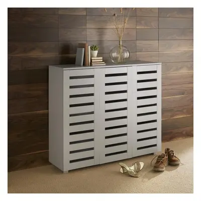 (Grey) Home Source Oslo Door Slatted Shoe Cabinet Storage Unit