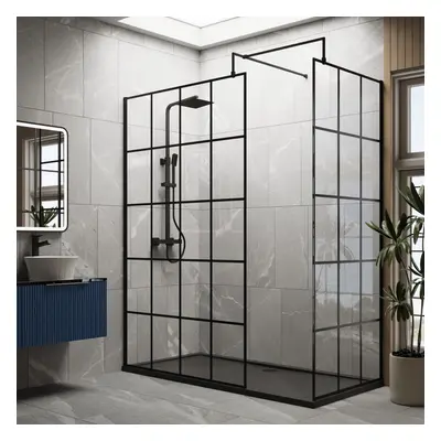 8mm Glass Walk In Wetroom Screens with Matt Black Framed Design and Slate Grey Shower Tray - x 8