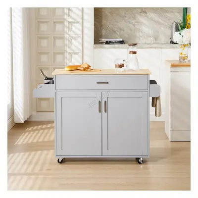 (Grey) WestWood Rolling Kitchen Island Large Wood Top Storage Trolley Cabinet Drawer