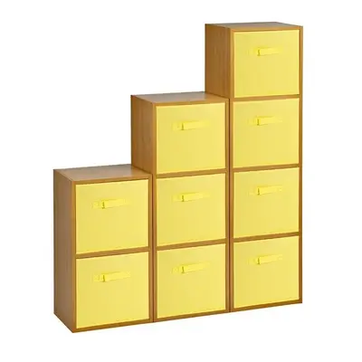 (Beech, Yellow) Cubed Wooden Storage Units Shelves + Drawers