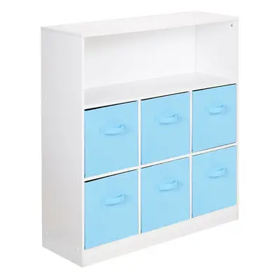 (White, Sky Blue) Wooden Cubed Bookcase Units Shelves Drawers