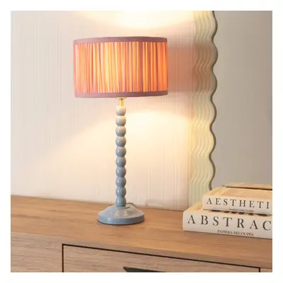 ValueLights Bobbins Ruched Blush Pink Shade Powder Blue Table Lamp