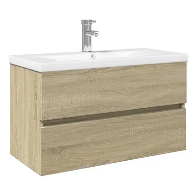 vidaXL Bathroom Furniture Set Piece Sink Cabinet Ceramic and Engineered Wood