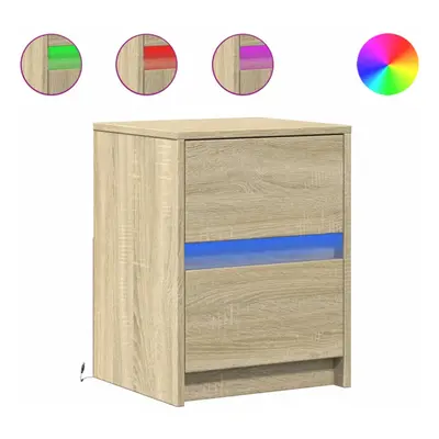 vidaXL Bedside Cabinet with LED Lights Bed Table Sonoma Oak Engineered Wood