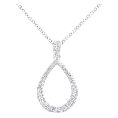 Jewelco London 18ct White Gold Round 20pts Diamond Teardrop Pendant Necklace inch 42cm - DP1AXL6