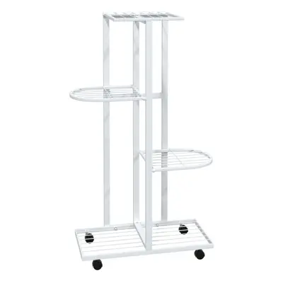 vidaXL 4-Floor Flower Stand with Wheels White Iron Plant Rack Flower Shelf