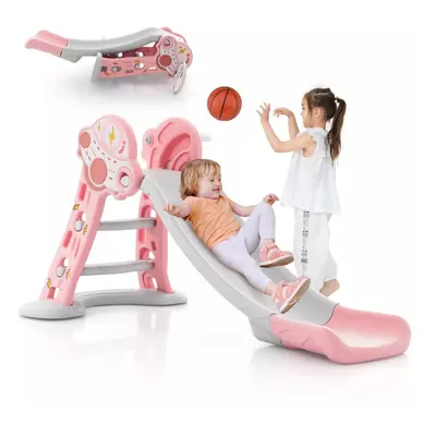 3-in-1 Folding Climber & Slide Set Basketball Hoop &Basketball Playset