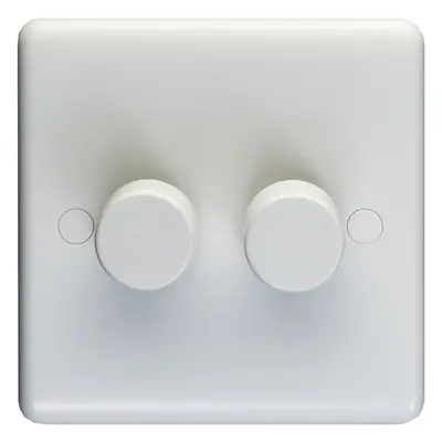 2 Gang Double 400W LED Way Rotary Dimmer Switch WHITE Light Dimming Plate