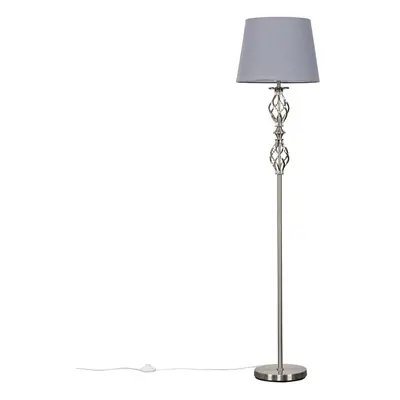 Traditional Style Brushed Chrome Double Twist Floor Lamp with a Grey Tapered Shade - Complete wi