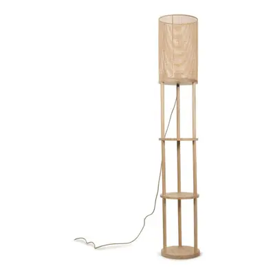 Natural Wooden Tier Floor Lamp Light Bamboo Storage Shelves Lighting