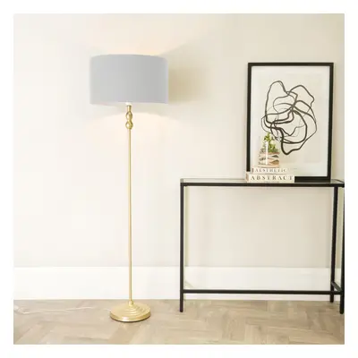 ValueLights Maggie Gold Floor Lamp with Grey Lamp Shade and LED Bulb