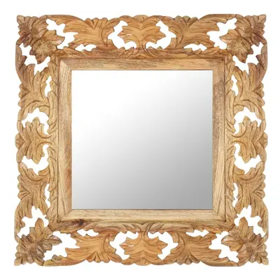 vidaXL Solid Mango Wood Hand Carved Mirror Brown Wall Wooden Makeup Accessory