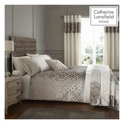 Catherine Lansfield Lattice Cut Velvet Double Duvet Set Natural