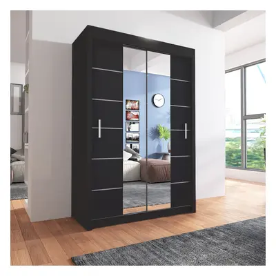 (150cm, Black) Sliding Mirror Door Wardrobe | Lisbon