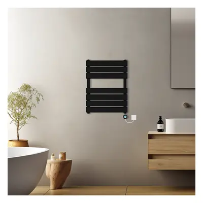 (Black, 650x500mm) Prefilled Electric Flat Panel Heated Towel Rail Radiator Thermostatic WIFI