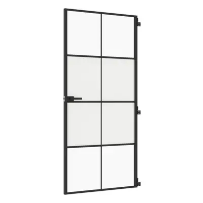 vidaXL Interior Door Slim Sliding Door Black Tempered Glass and Aluminium