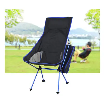 (Dark Blue) Portable Folding Chair Camping With Pillow Ultralight For Fishing Picnic Max Load kg