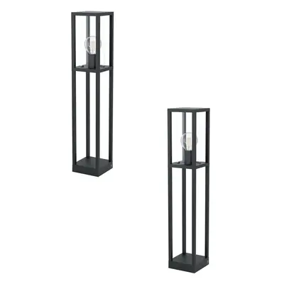 2 PACK IP44 Outdoor Bollard Light Black Cast Aluminium Box 40W E27 Tall Post