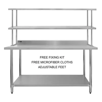 (6ft Catering Bench With Double Over-Shelf) Catering Table With Overshelf Kitchen Bench Worktop 