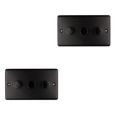 2 PACK Gang 400W LED Way Rotary Dimmer Switch MATT BLACK Dimming Light