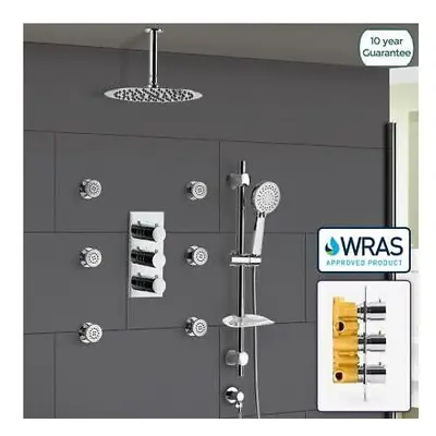 Flora Dial Way Concealed Thermostatic Shower Mixer Slim Twin Head Body Jets