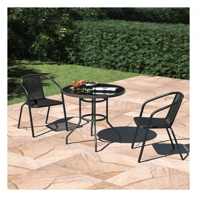 Garden Furniture Coffee Table & Stackable Chair Set Patio Parasol Hole