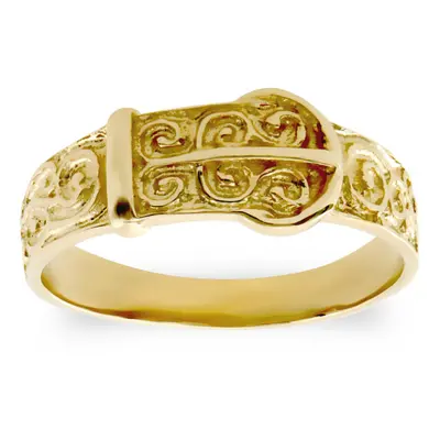 (C) Jewelco London Kids Solid 9ct Yellow Gold Carved Buckle Baby Ring