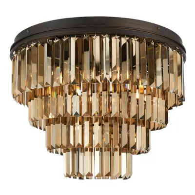 Visconte Ingot Ceiling Light Flush With Tier Crystal Shade - Bronze