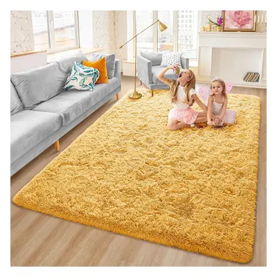 (200cm x 290cm OR 6ft 7" x 9ft 6"- Large Area Rug, Yellow/ Ochre- Shaggy Rugs) Non-Slip Rugs Sha