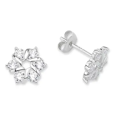 Jewelco London Ladies Sterling Silver Cubic Zirconia Stone Snowflake Cluster Stud Earrings - GVE