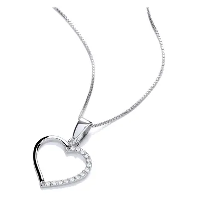 Jewelco London Ladies Rhodium Plated Sterling Silver Semi Set Open Love Heart Pendant Necklace 1