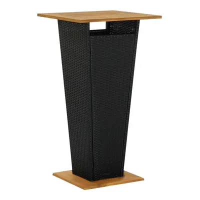 Bar Table Black 60x60x110 cm Poly Rattan and Solid Acacia Wood