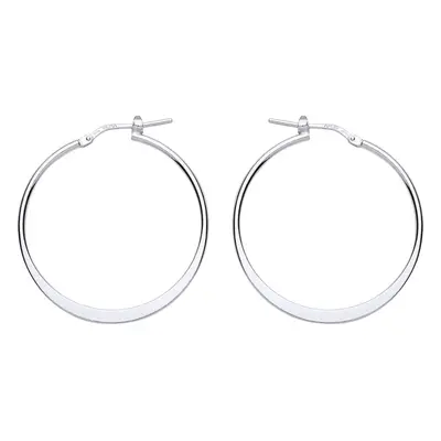 Jewelco London Ladies Sterling Silver Graduated Flat Oval Hoop Earrings 33mm - ER96