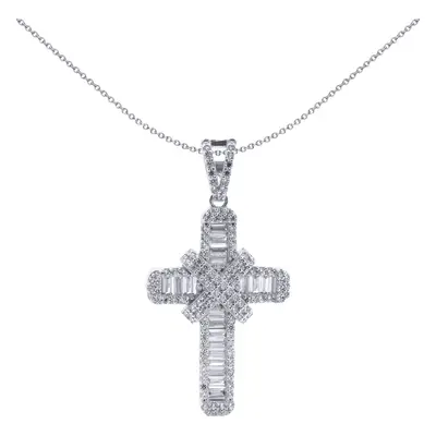 Jewelco London Solid 9ct White Gold Cubic Zirconia X Wrap Shimmering Kiss Cross Pendant - JPX148