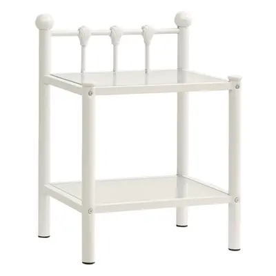 vidaXL Bedside Cabinet White&Transparent 45x34.5x60.5 cm Metal&Glass Bed Stand