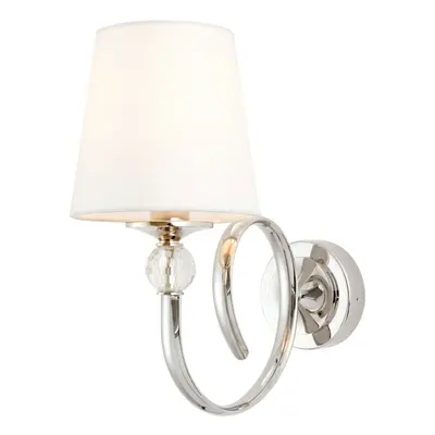 Luxury Traditional Curved Arm Wall Light Bright Nickel Crystal & White Shade