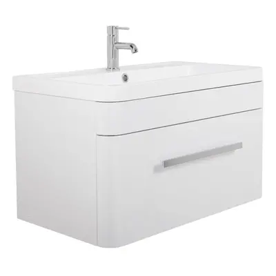 NRG White Wall Hung Single Drawer Vanity Sink Unit 800mm with Free Mirror