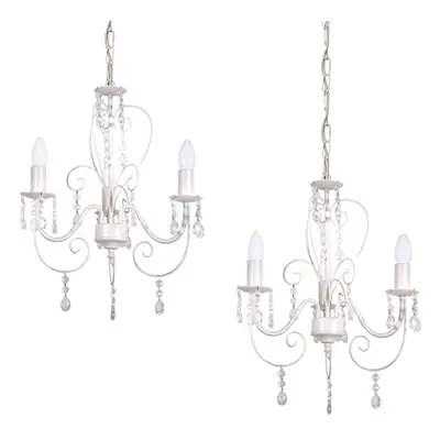 Lille Distressed Pair of Way White Ceiling Light Chandelier