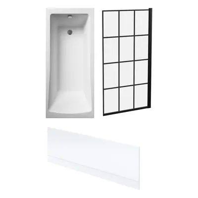 Square Single Ended Bath, Framed Black Screen and Front Panel - x 700mm