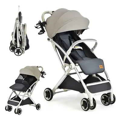 Folding Baby Stroller Pushchair With Convertible Canopy Grey