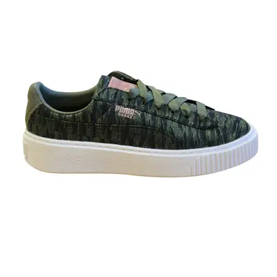 (3.5 (Adults')) Puma Basket Platform Velvet Rope Olive Low Lace Up Womens Trainers 01