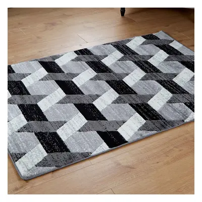 (Hexagon - Black / Grey, x cm) Multi Coloured Modern Geometric Area Rugs