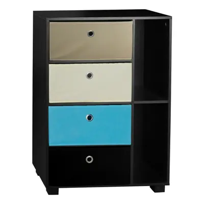 (Black+Blue, Black) Section Wooden Bookcase Living Room Drawers