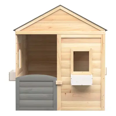 (grey) vidaXL Playhouse with Lockable Door and Flower Pots Solid Wood Fir Playhouse