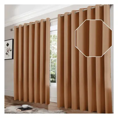 (Beige, 90" x 90") Blackout Eyelet Curtains Pair Luxury Insulated Heavy Thermal Ring Top Ready M