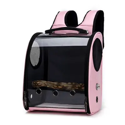 (Pink) Pet Parrot Bird Carrier Travel Backpack Space Capsule Transparent Handbag Bag