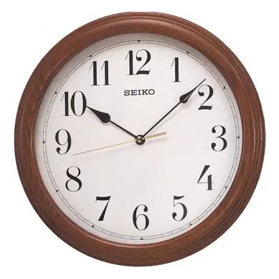 Seiko Wooden Oak Round Battery Wall Clock Arabic Numbers 31cm QXA153B