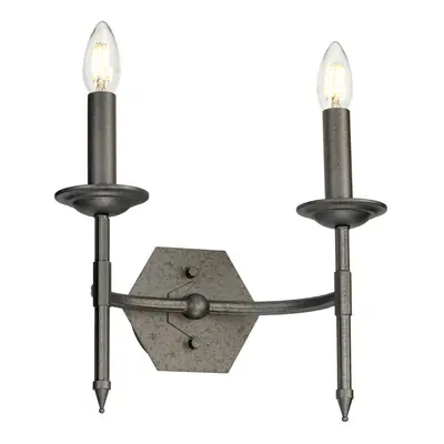 Twin Wall Light Metal Grey Hand Painted Iron Gate LED E14 60W