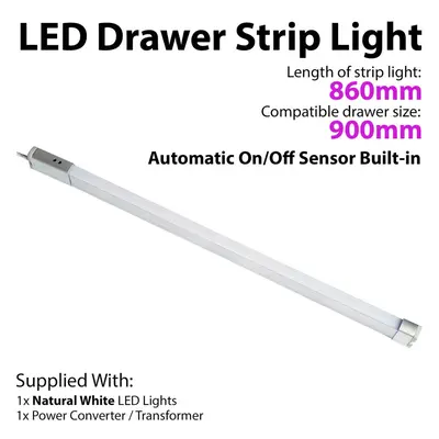 900mm LED Drawer Strip Light AUTO ON/OFF PIR SENSOR Kitchen Cupboard Door Unit