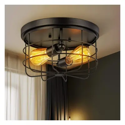 Industrial Vintage Metal Round Pendant Lamp Semi Flush Mount Ceiling Light Shade Without Bulb